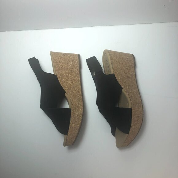 CLARKS Annadel Eirwyn Wedge Sandals Women's Size 11 Black Slingback Leather - Picture 13 of 14